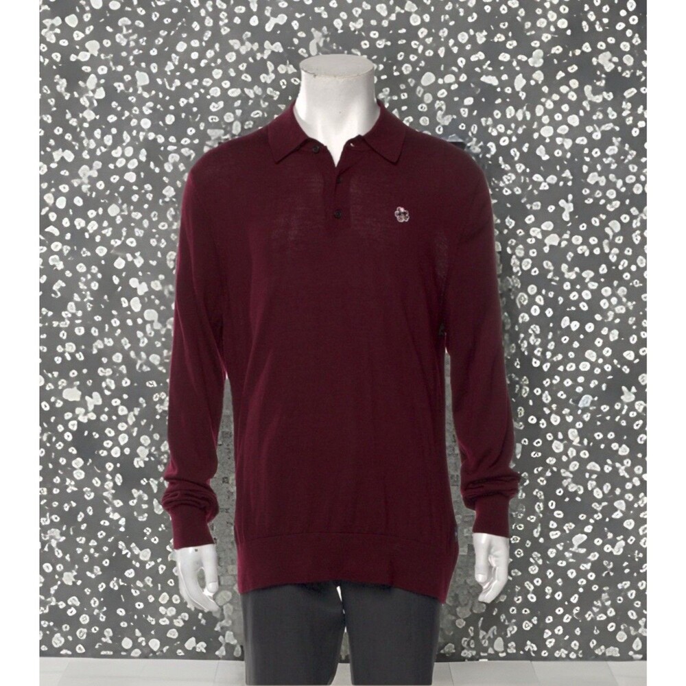 BIG & TALL Ted Baker Lightweight Polo Wool Sweater Size 6 (2XL) Burgundy GUC